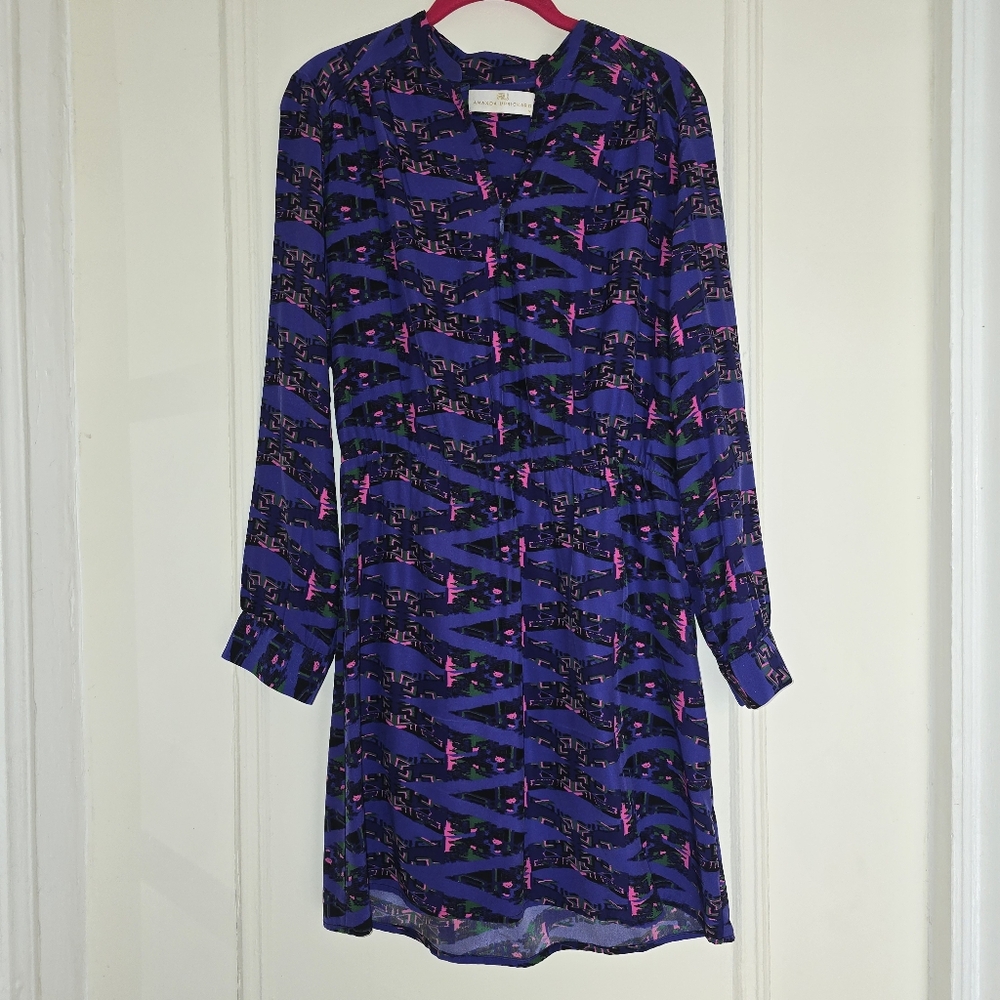 Amanda Uprichard Purple Silk "Aztec" Print Dress - Size Med - Picture 4 of 16